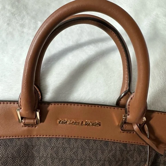Michael Kors Brown and Tan Signature Messenger Bag with Cream Strap - Picture 5 of 11